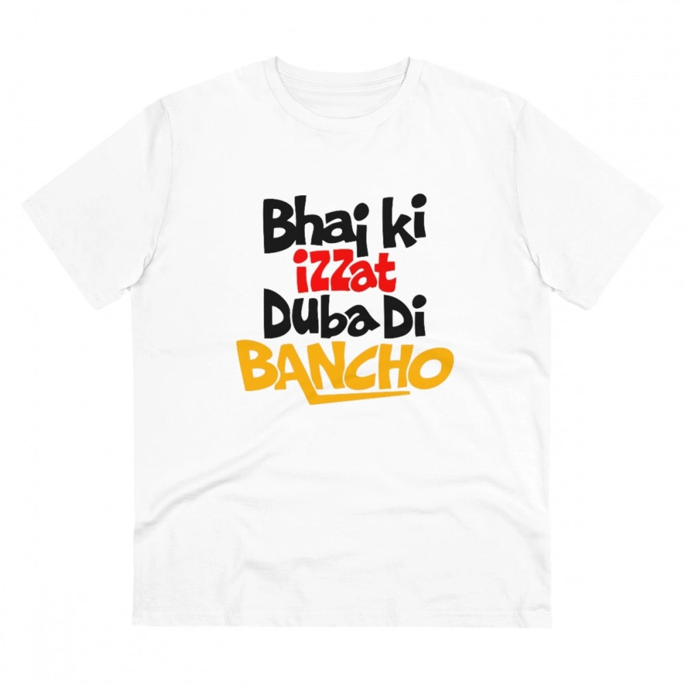 HamariDookan Men's PC Cotton Bhai Ki Izzat Dubadi Bancho Printed T Shirt (Color: White, Thread Count: 180GSM)