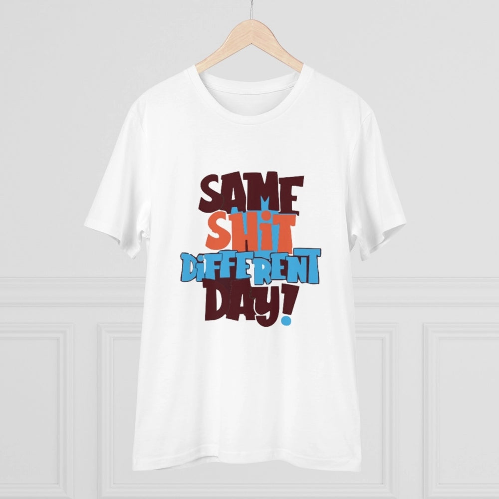 HamariDookan Men's PC Cotton Same Shit Different Day Printed T Shirt (Color: White, Thread Count: 180GSM)