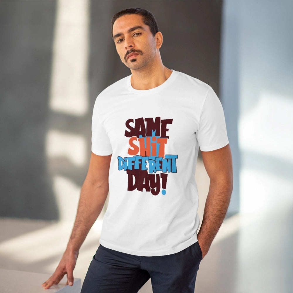 HamariDookan Men's PC Cotton Same Shit Different Day Printed T Shirt (Color: White, Thread Count: 180GSM)