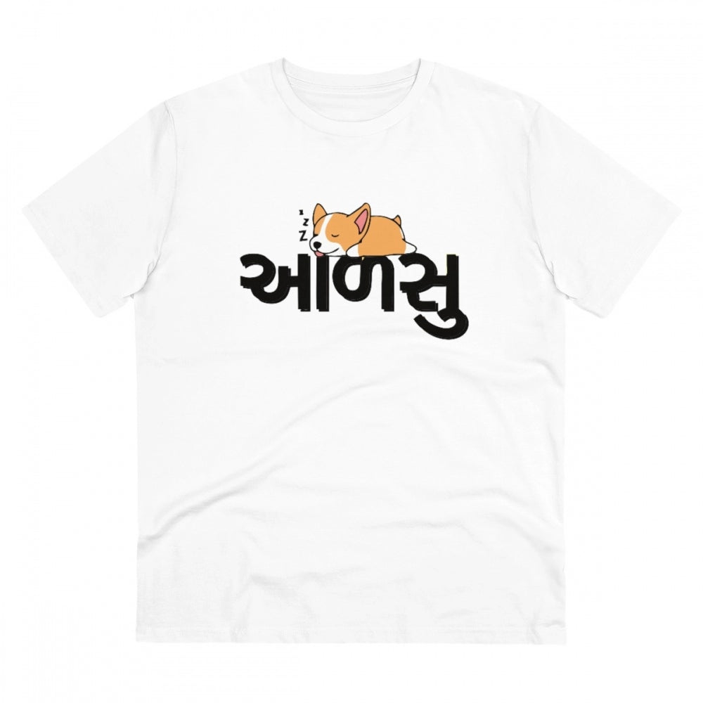 HamariDookan Men's PC Cotton Aadsu Printed T Shirt (Color: White, Thread Count: 180GSM)