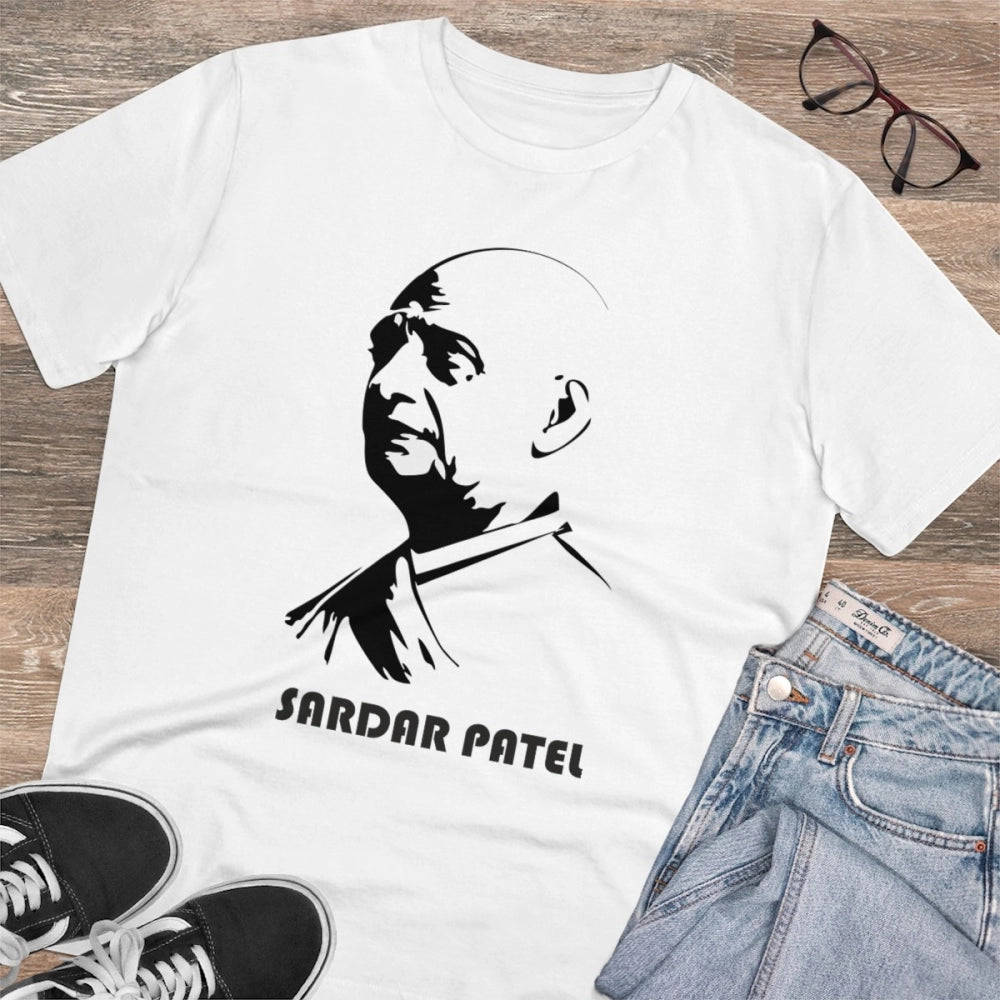 HamariDookan Men's PC Cotton Sardar Patel Printed T Shirt (Color: White, Thread Count: 180GSM)