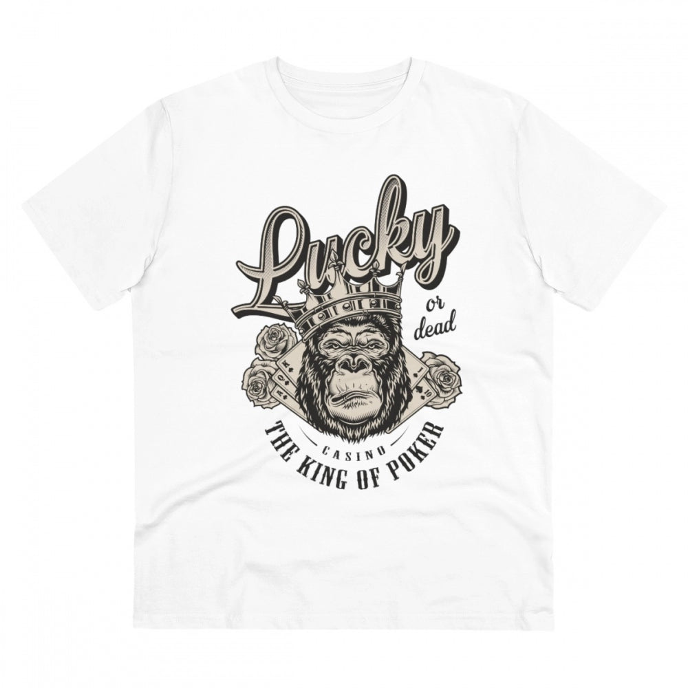 HamariDookan Men's PC Cotton Gorila Desing Printed T Shirt (Color: White, Thread Count: 180GSM)