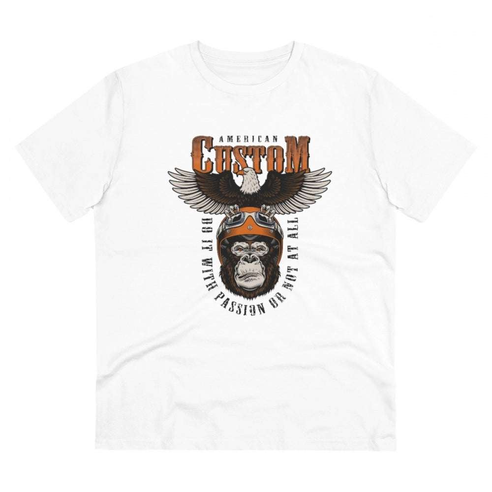 HamariDookan Men's PC Cotton Gorila Desing Printed T Shirt (Color: White, Thread Count: 180GSM)