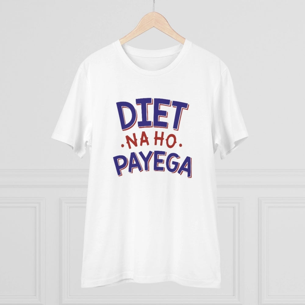 HamariDookan Men's PC Cotton Diet Na Ho Payega Printed T Shirt (Color: White, Thread Count: 180GSM)