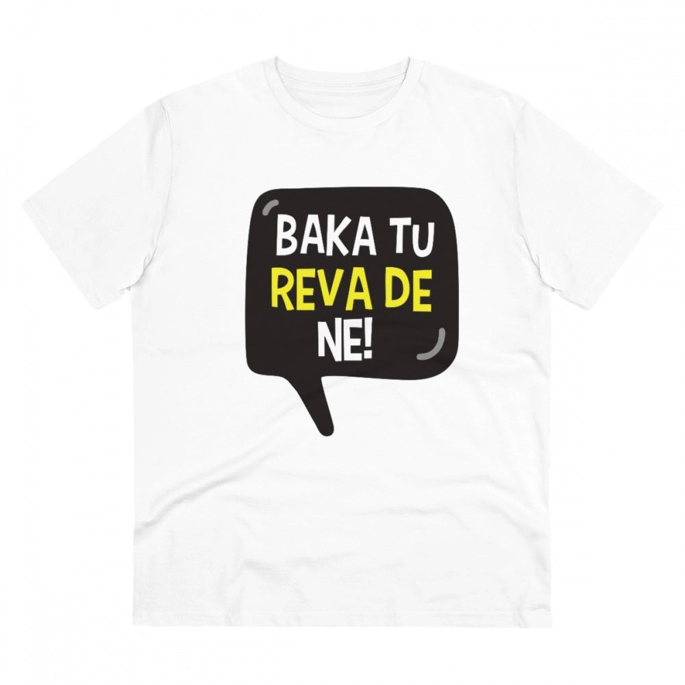 HamariDookan Men's PC Cotton Baka Tu Reva De Printed T Shirt (Color: White, Thread Count: 180GSM)