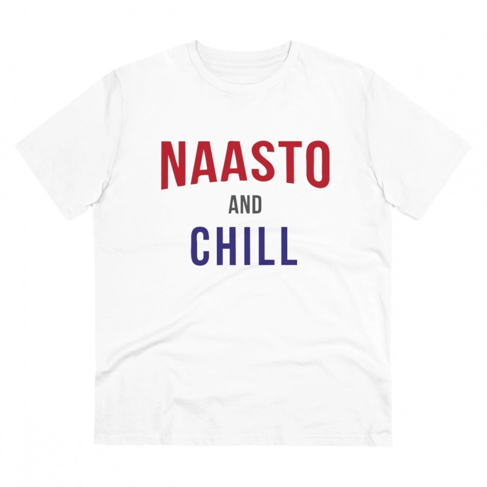 HamariDookan Men's PC Cotton Nasto And Chill Printed T Shirt (Color: White, Thread Count: 180GSM)