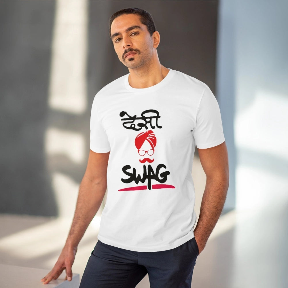 HamariDookan Men's PC Cotton Desi Swag Printed T Shirt (Color: White, Thread Count: 180GSM)