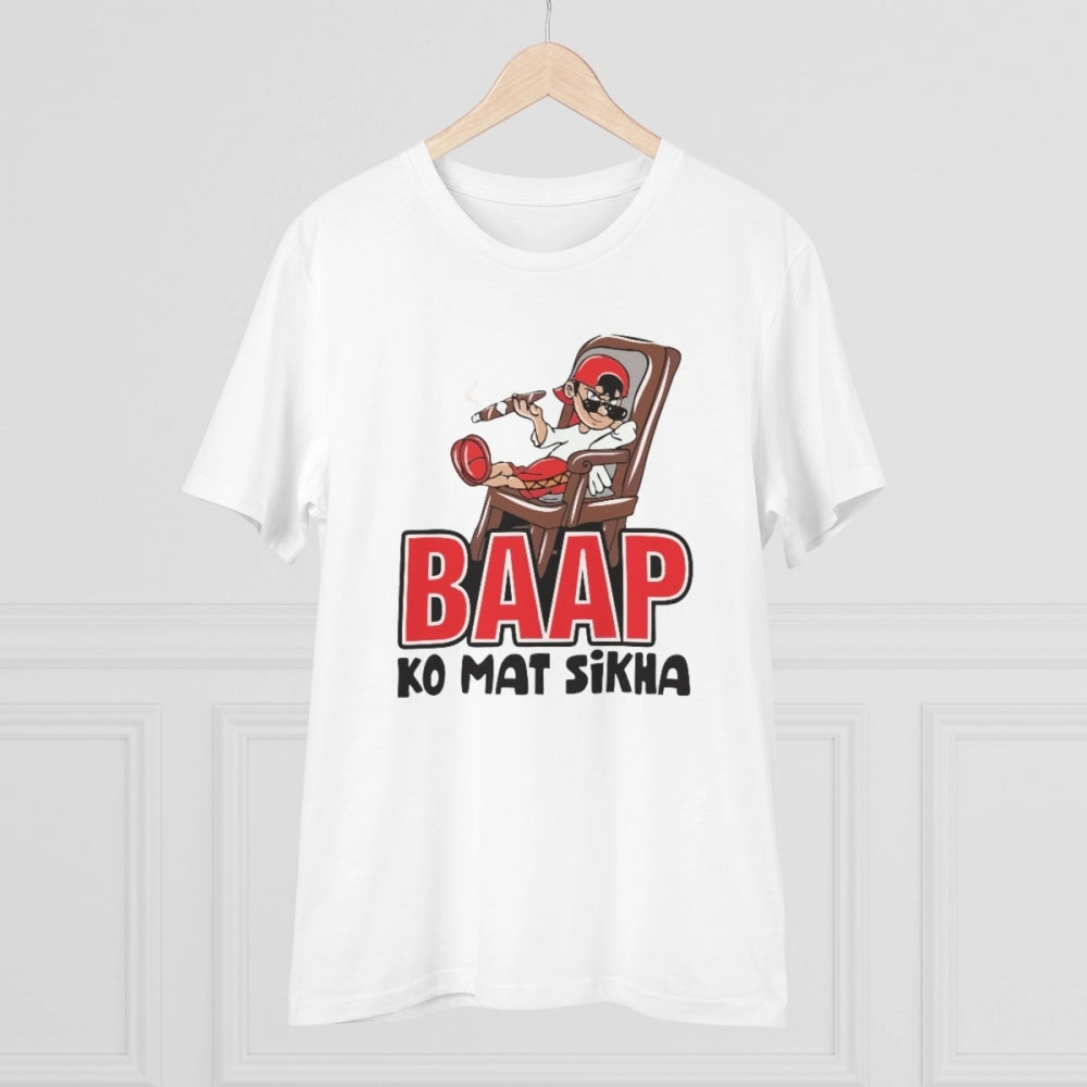 HamariDookan Men's PC Cotton Baap Ko Mat Sikha Printed T Shirt (Color: White, Thread Count: 180GSM)