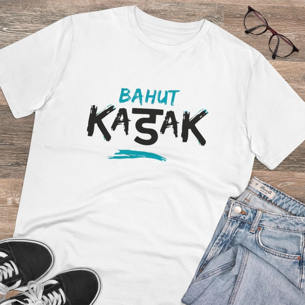 HamariDookan Men's PC Cotton Bahot Kadak Printed T Shirt (Color: White, Thread Count: 180GSM)