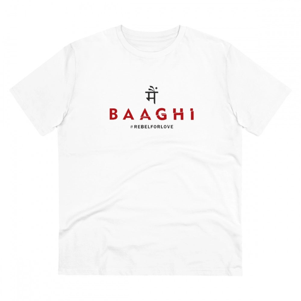 HamariDookan Men's PC Cotton Me Bhaghi Printed T Shirt (Color: White, Thread Count: 180GSM)