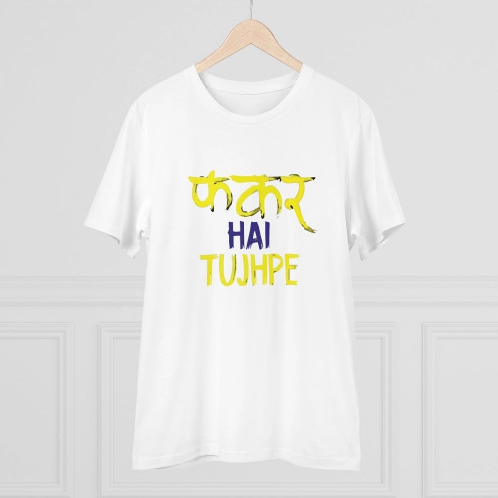 HamariDookan Men's PC Cotton Phakar Hai Tuhjpe Printed T Shirt (Color: White, Thread Count: 180GSM)