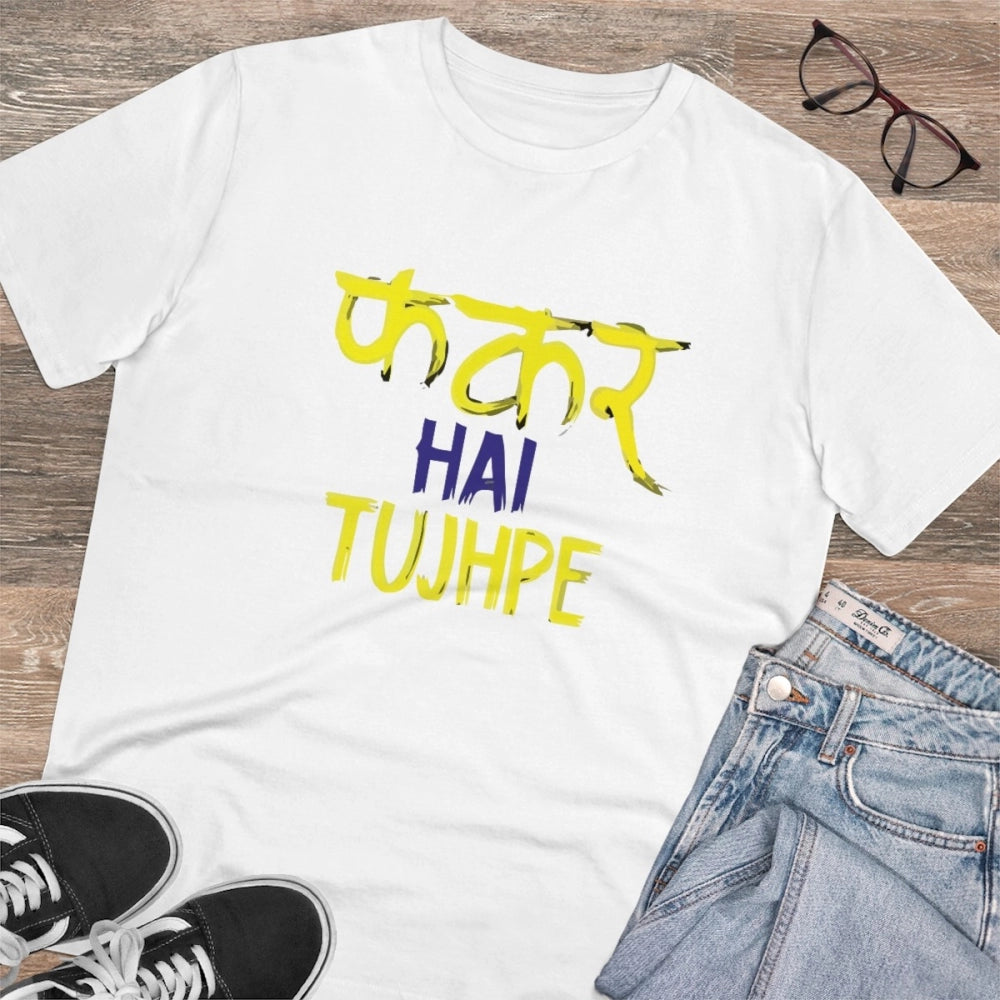 HamariDookan Men's PC Cotton Phakar Hai Tuhjpe Printed T Shirt (Color: White, Thread Count: 180GSM)