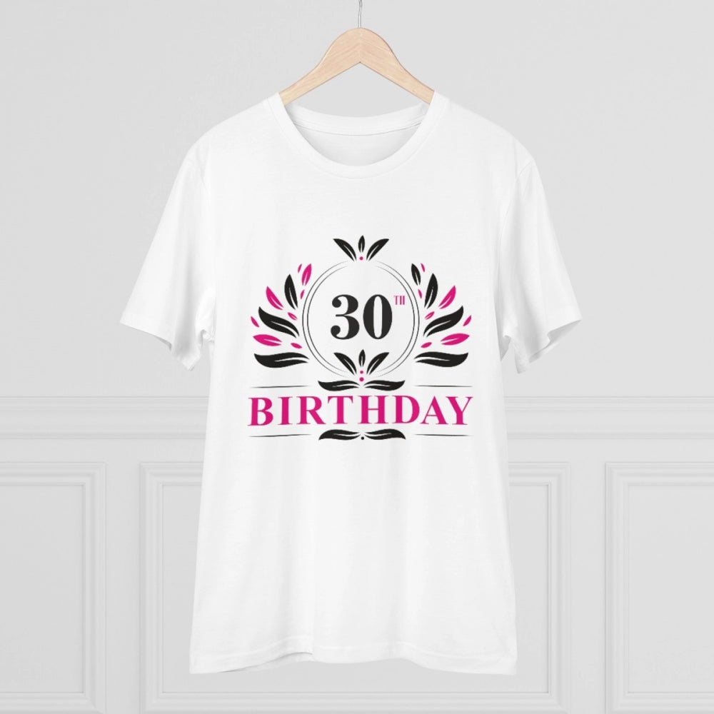 HamariDookan Men's PC Cotton 30th Birthday Printed T Shirt (Color: White, Thread Count: 180GSM)