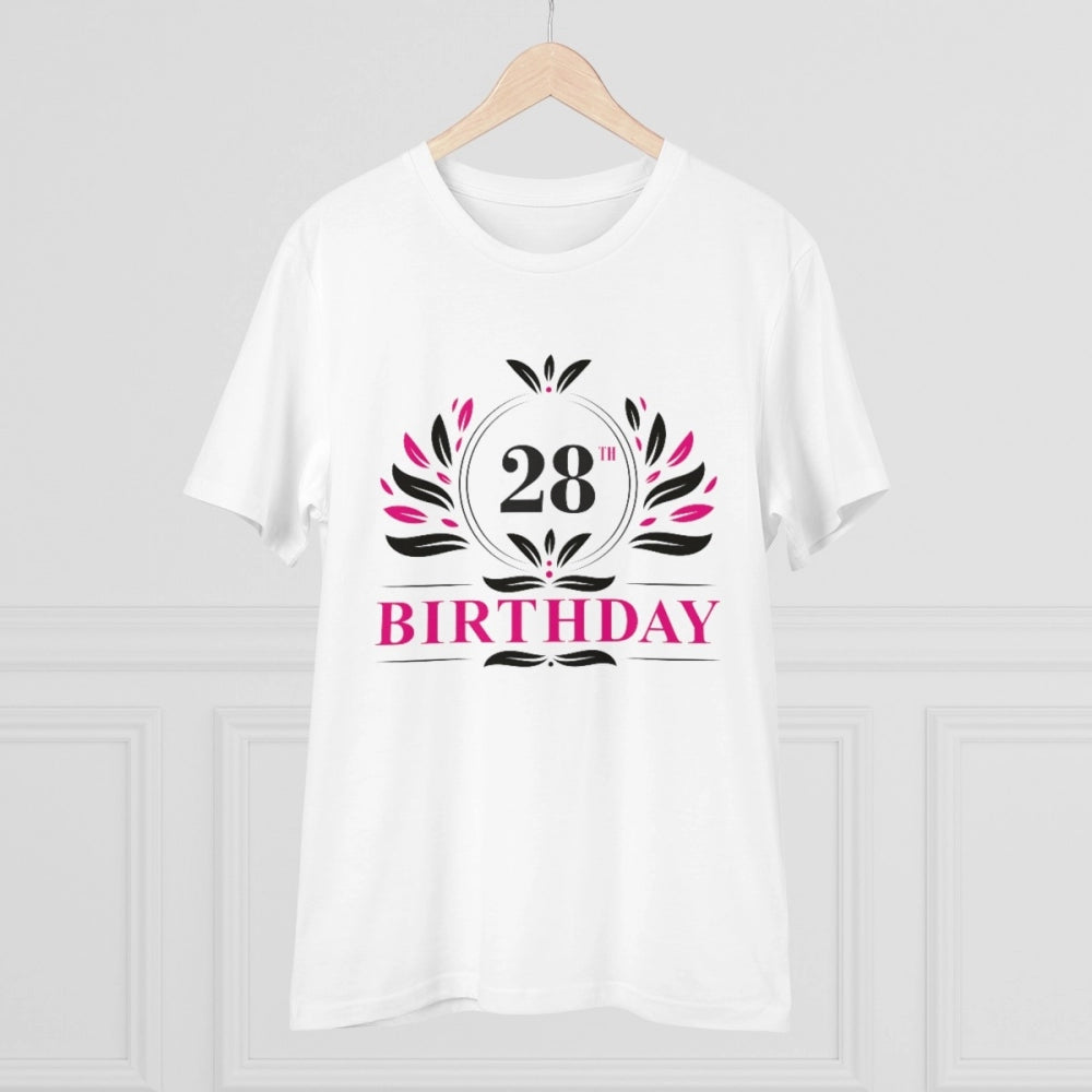 HamariDookan Men's PC Cotton 28th Birthday Printed T Shirt (Color: White, Thread Count: 180GSM)