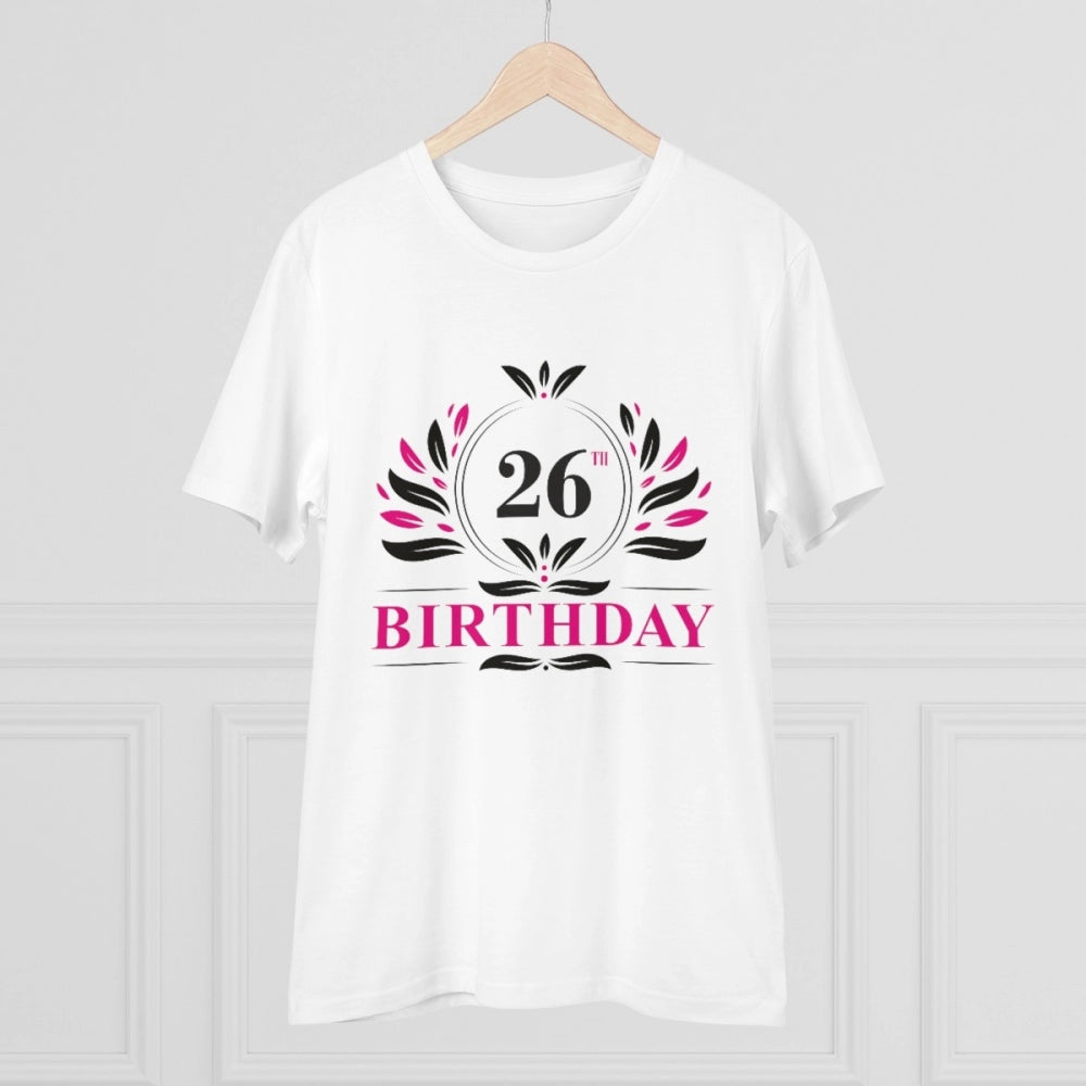 HamariDookan Men's PC Cotton 26th Birthday Printed T Shirt (Color: White, Thread Count: 180GSM)
