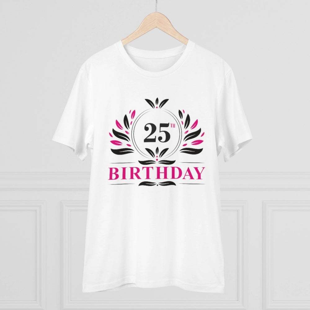 HamariDookan Men's PC Cotton 25th Birthday Printed T Shirt (Color: White, Thread Count: 180GSM)