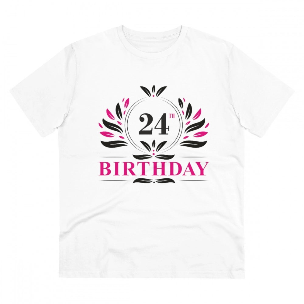 HamariDookan Men's PC Cotton 24th Birthday Printed T Shirt (Color: White, Thread Count: 180GSM)