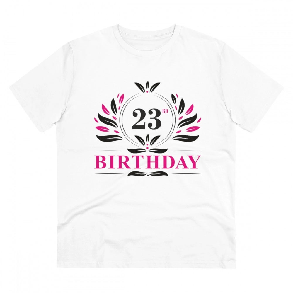 HamariDookan Men's PC Cotton 23rd Birthday Printed T Shirt (Color: White, Thread Count: 180GSM)