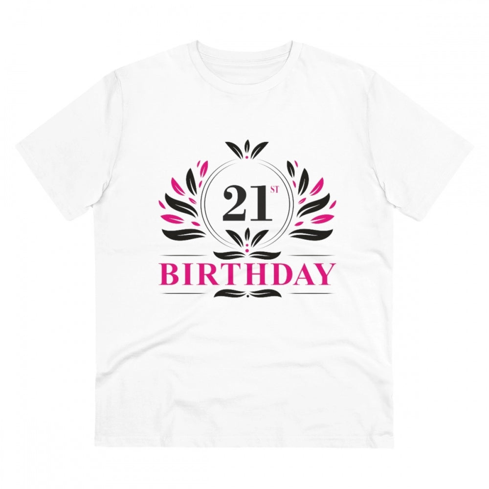 HamariDookan Men's PC Cotton 21st Birthday Printed T Shirt (Color: White, Thread Count: 180GSM)