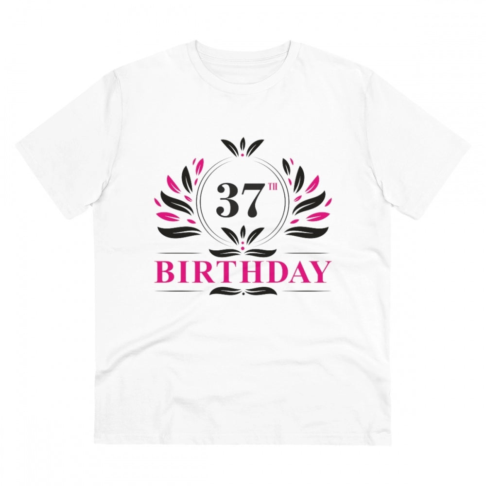 HamariDookan Men's PC Cotton 37th Birthday Printed T Shirt (Color: White, Thread Count: 180GSM)
