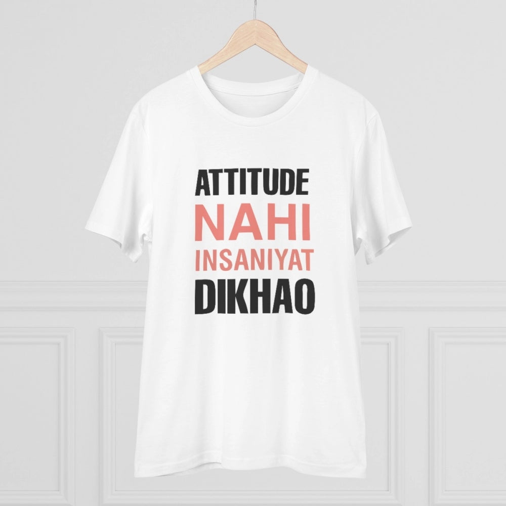 HamariDookan Men's PC Cotton Attitude Nahi Insaniyat Dikhao Printed T Shirt (Color: White, Thread Count: 180GSM)