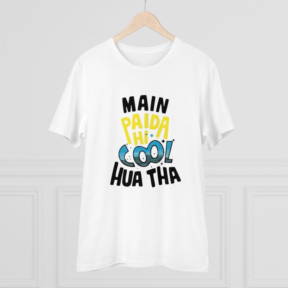 HamariDookan Men's PC Cotton Me Paida Hi Cool Huaa Tha Printed T Shirt (Color: White, Thread Count: 180GSM)