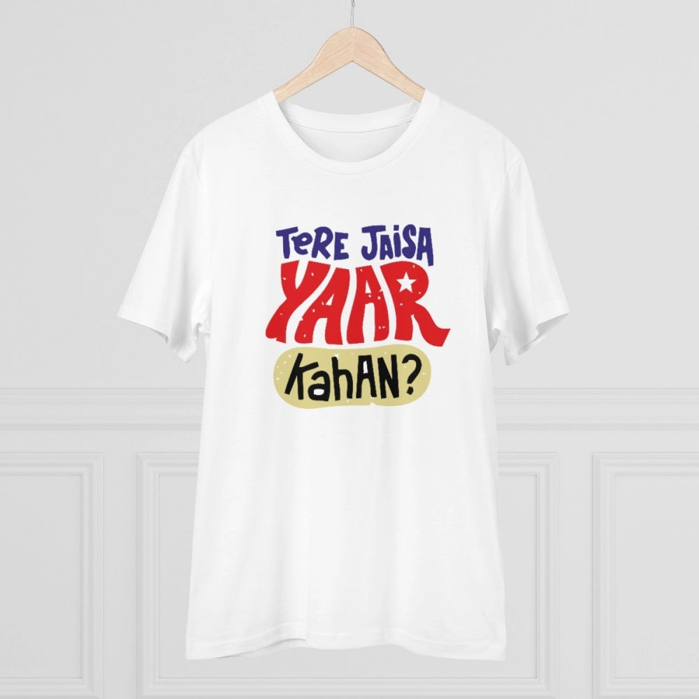 HamariDookan Men's PC Cotton Tere Jeisa Yaar Kaha Printed T Shirt (Color: White, Thread Count: 180GSM)