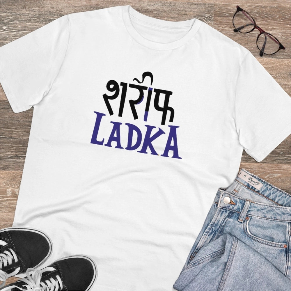 HamariDookan Men's PC Cotton Sarif Ladka Printed T Shirt (Color: White, Thread Count: 180GSM)