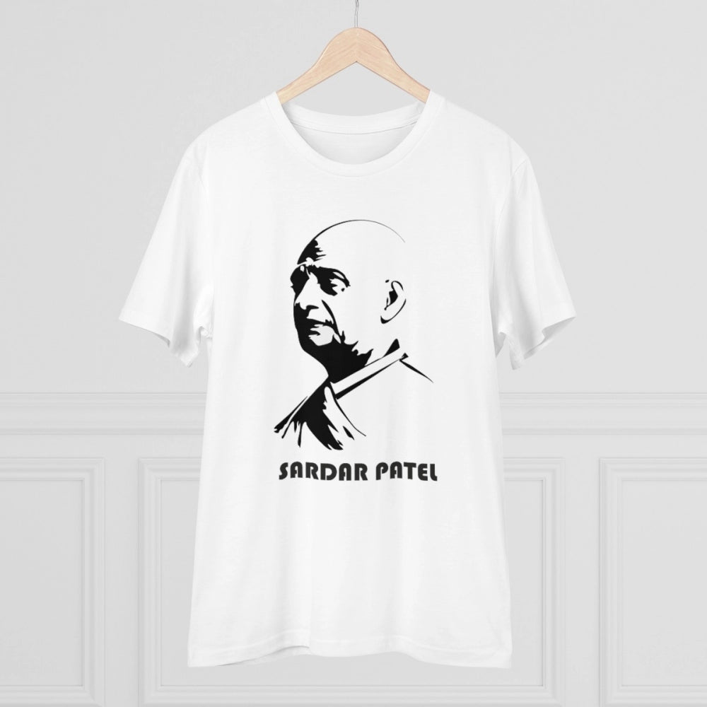 HamariDookan Men's PC Cotton Sardar Patel Printed T Shirt (Color: White, Thread Count: 180GSM)