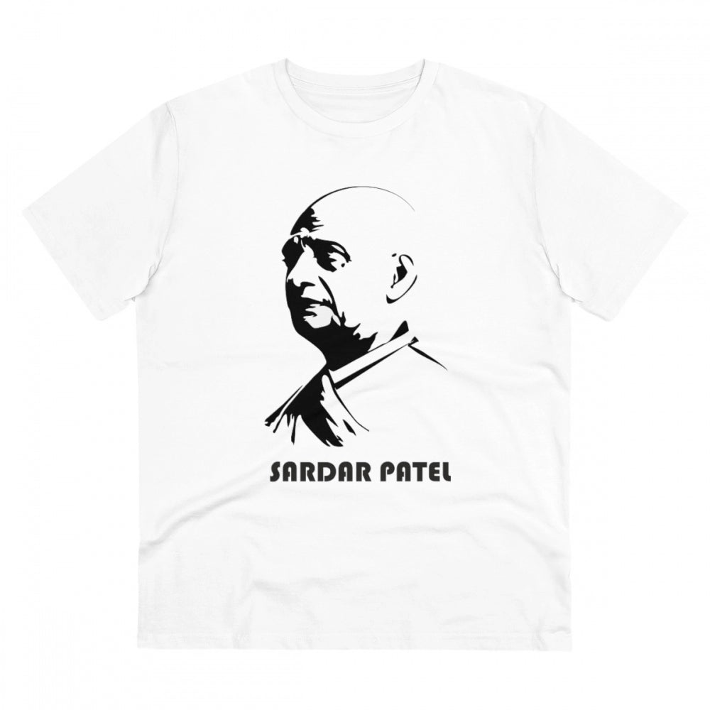 HamariDookan Men's PC Cotton Sardar Patel Printed T Shirt (Color: White, Thread Count: 180GSM)