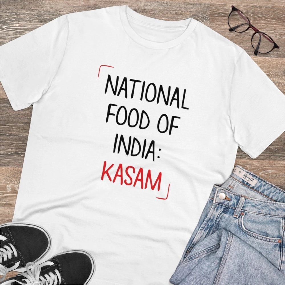 HamariDookan Men's PC Cotton India Kasam Printed T Shirt (Color: White, Thread Count: 180GSM)