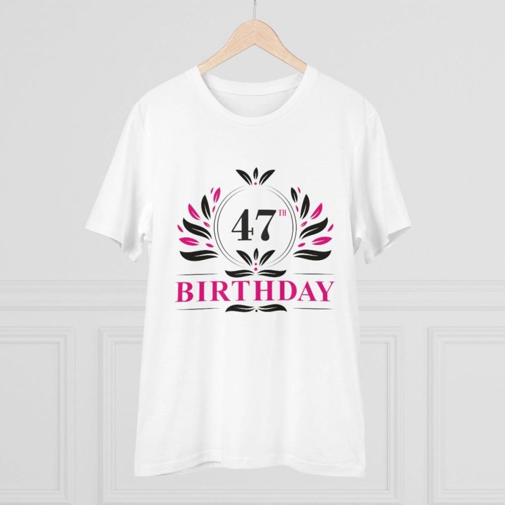 HamariDookan Men's PC Cotton 47th Birthday Printed T Shirt (Color: White, Thread Count: 180GSM)