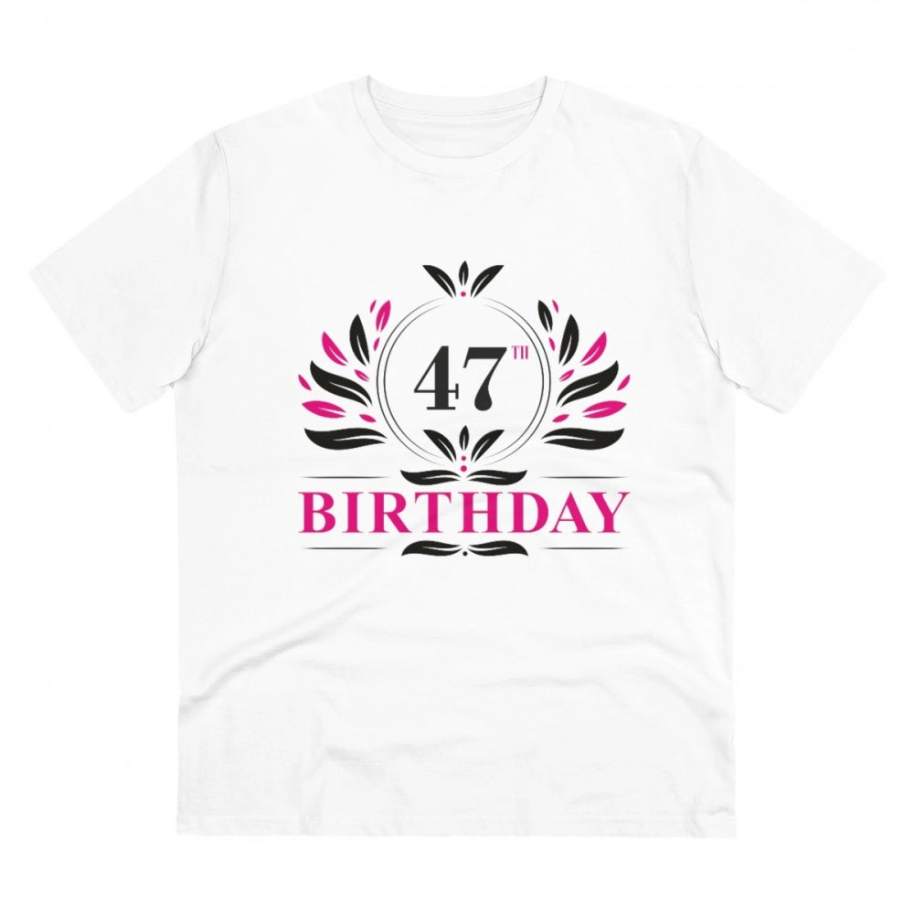 HamariDookan Men's PC Cotton 47th Birthday Printed T Shirt (Color: White, Thread Count: 180GSM)