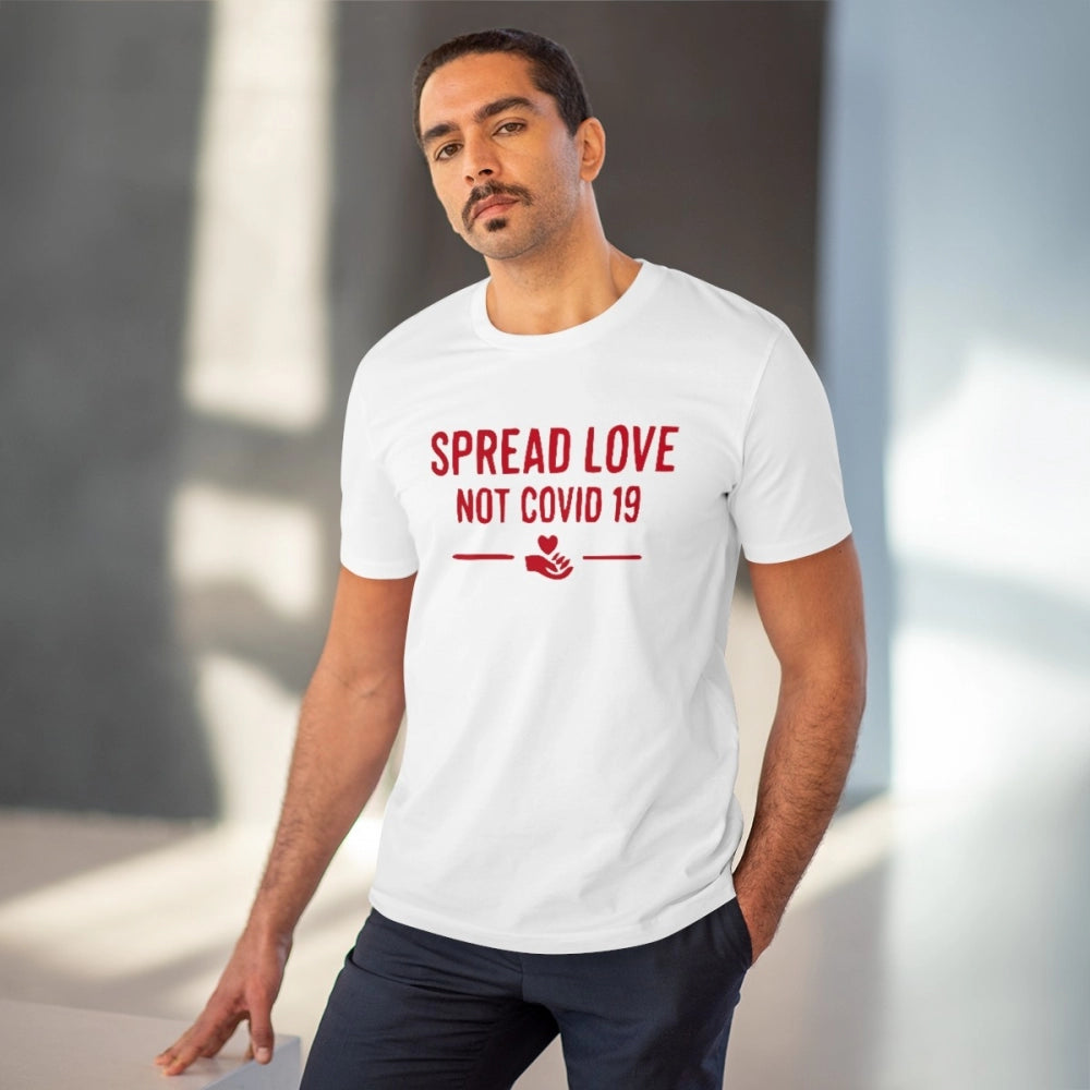 HamariDookan Men's PC Cotton Spread Love Not Covid 19 Printed T Shirt (Color: White, Thread Count: 180GSM)