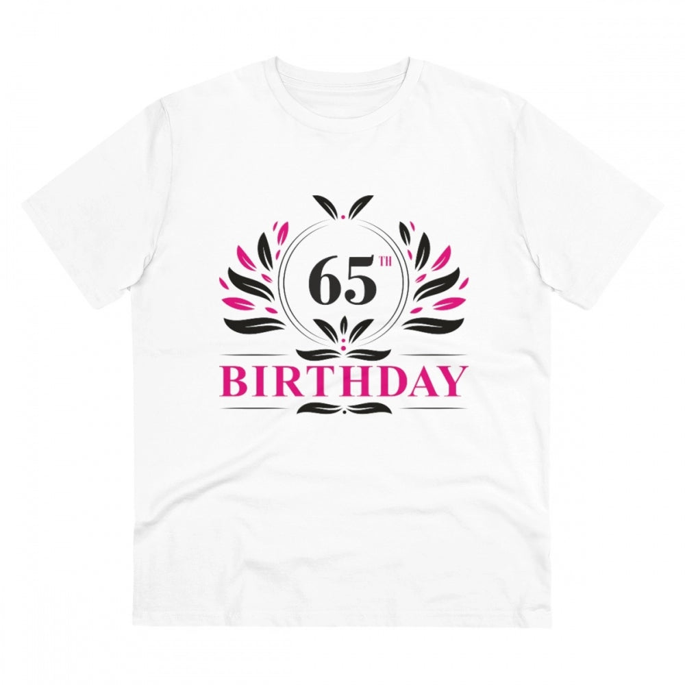 HamariDookan Men's PC Cotton 65th Birthday Printed T Shirt (Color: White, Thread Count: 180GSM)