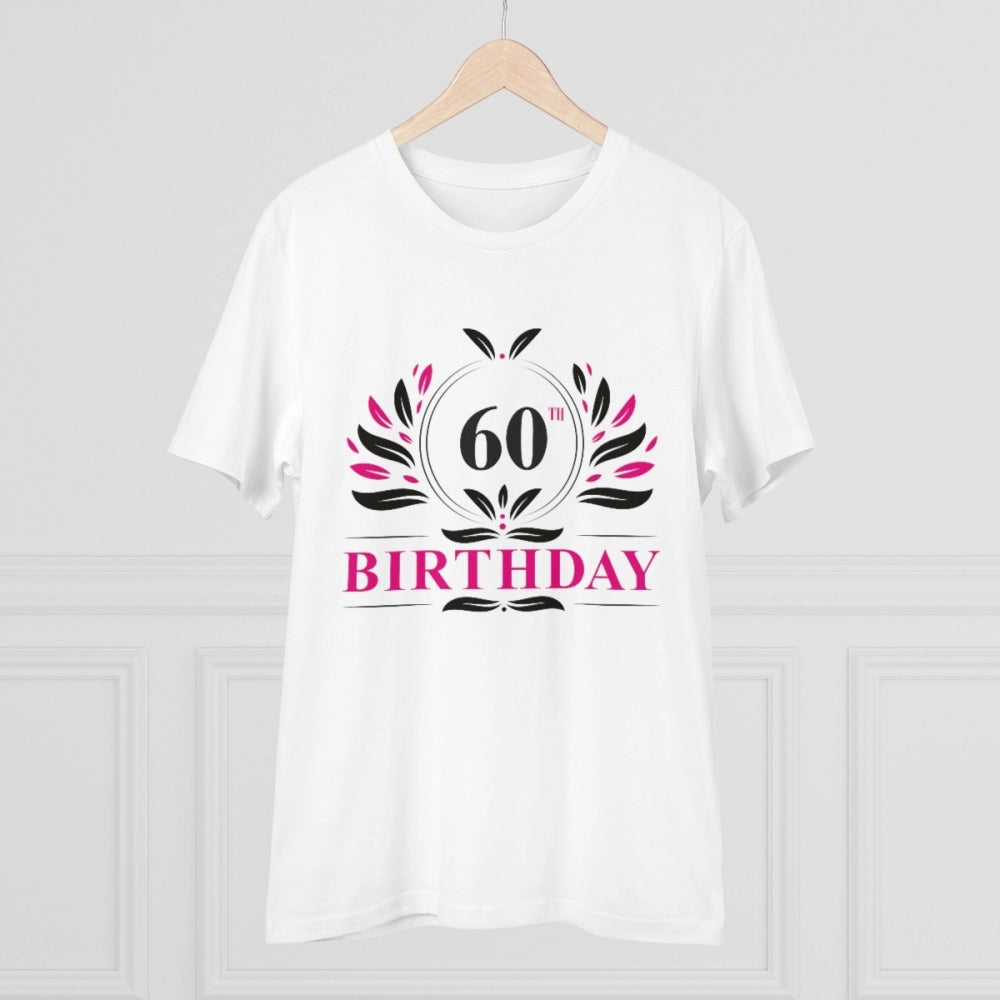 HamariDookan Men's PC Cotton 60th Birthday Printed T Shirt (Color: White, Thread Count: 180GSM)