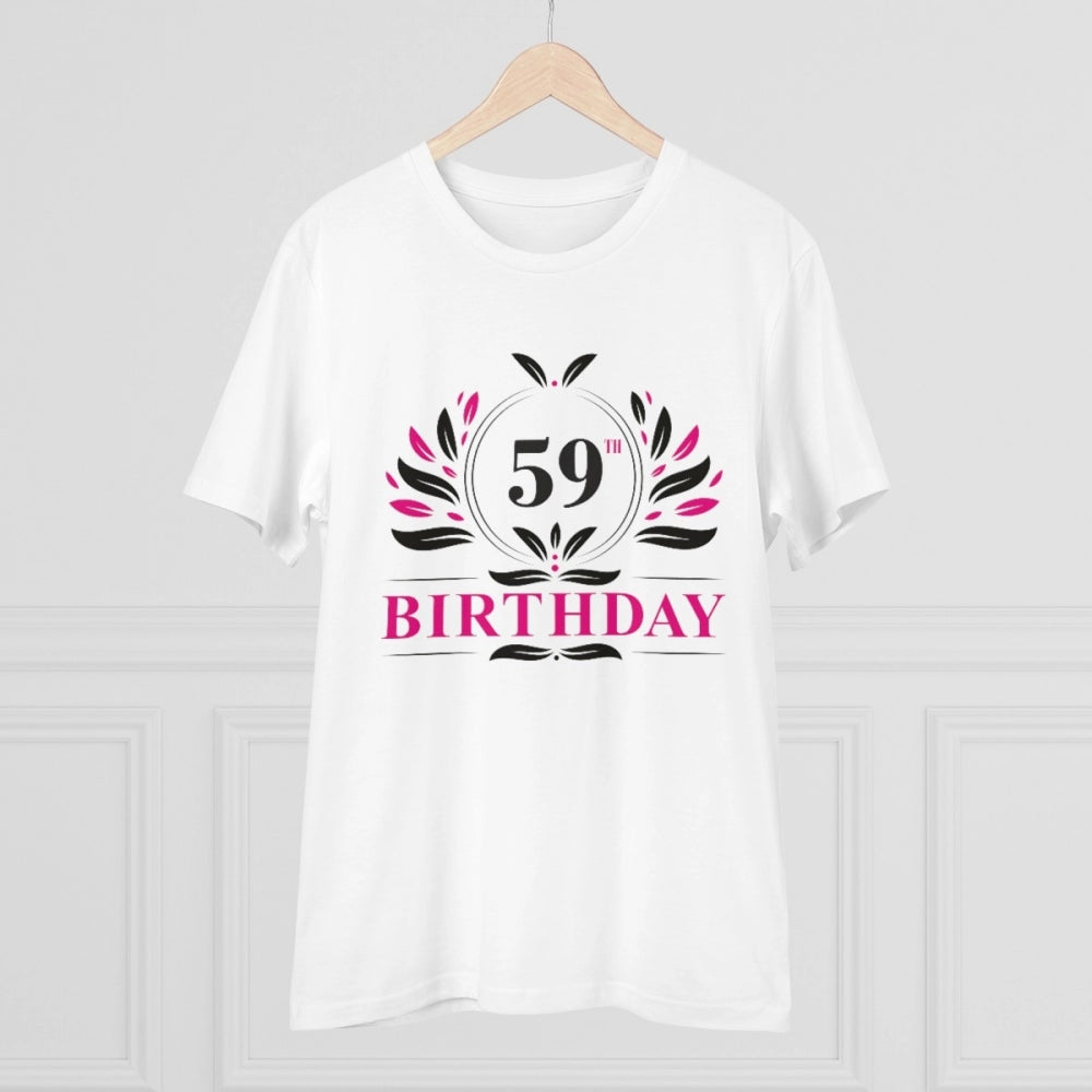HamariDookan Men's PC Cotton 59th Birthday Printed T Shirt (Color: White, Thread Count: 180GSM)