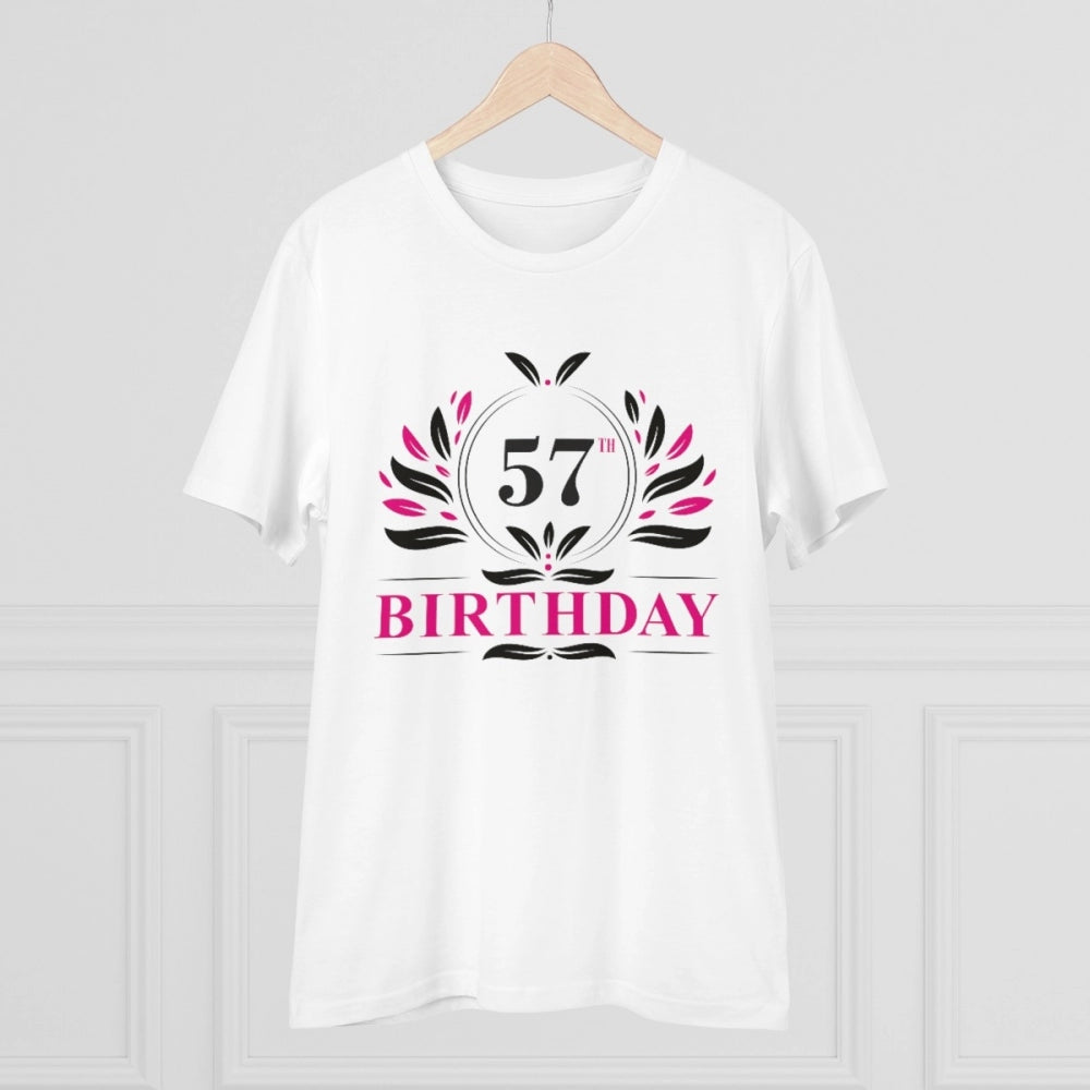 HamariDookan Men's PC Cotton 57th Birthday Printed T Shirt (Color: White, Thread Count: 180GSM)