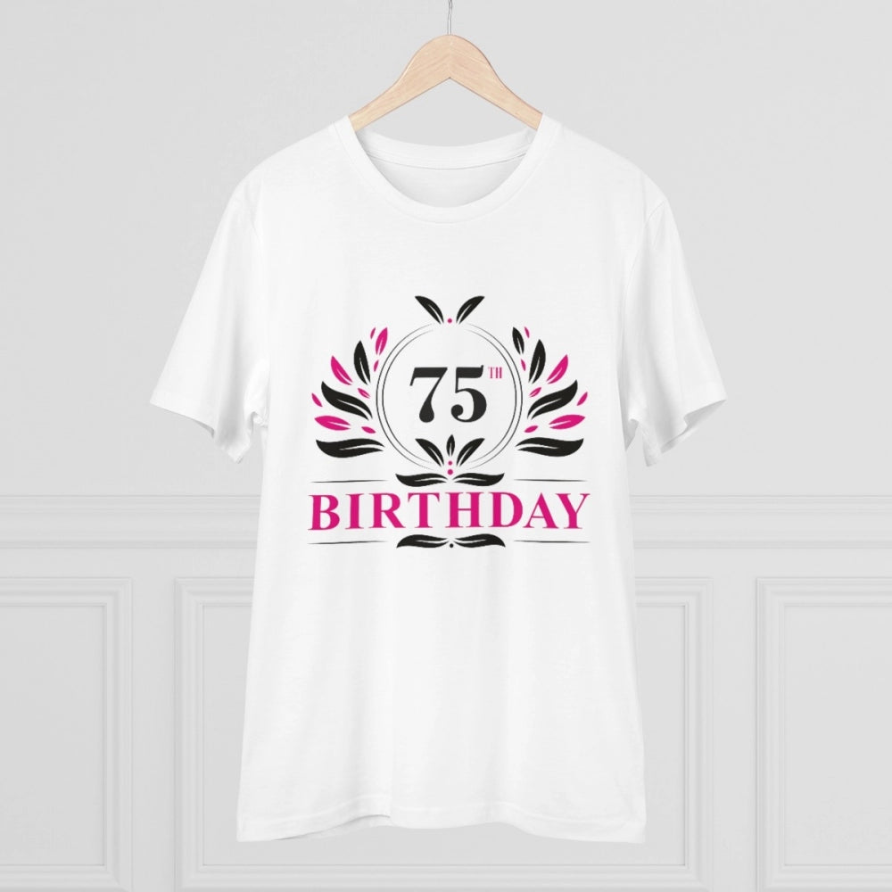 HamariDookan Men's PC Cotton 75th Birthday Printed T Shirt (Color: White, Thread Count: 180GSM)