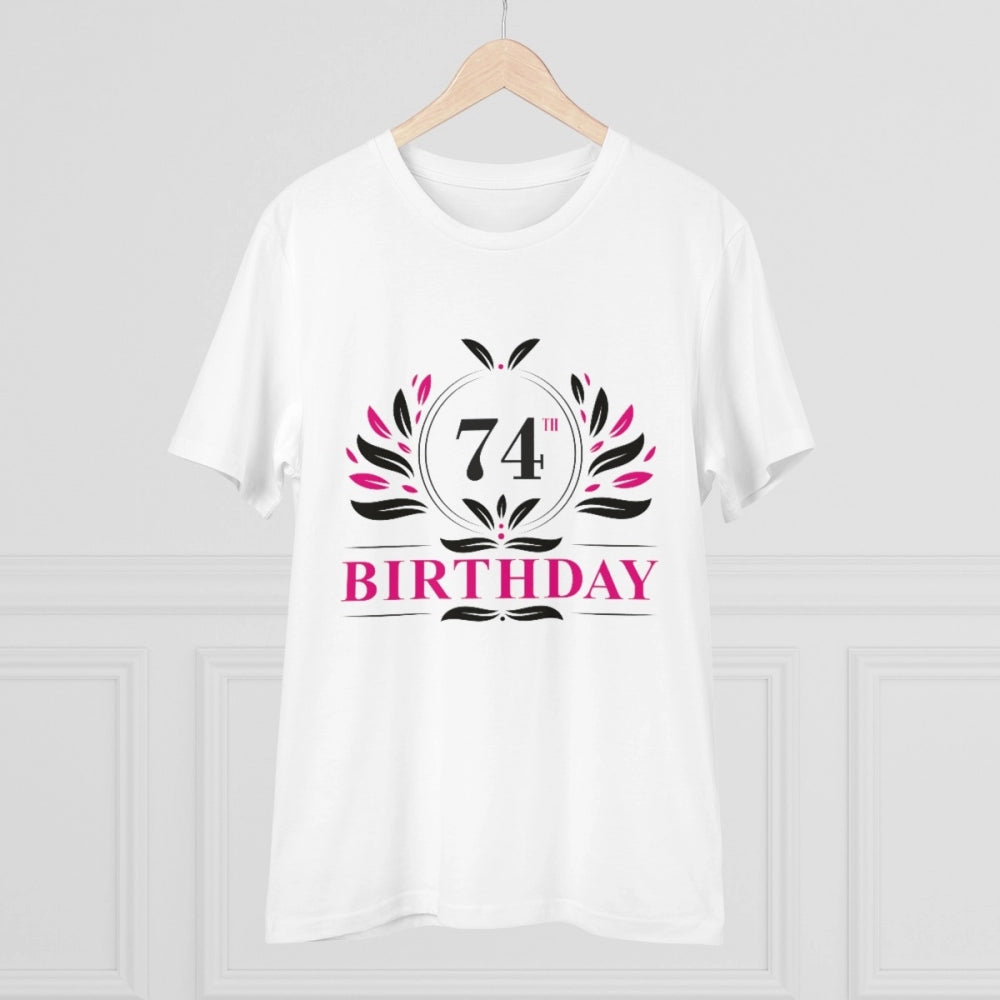 HamariDookan Men's PC Cotton 74th Birthday Printed T Shirt (Color: White, Thread Count: 180GSM)