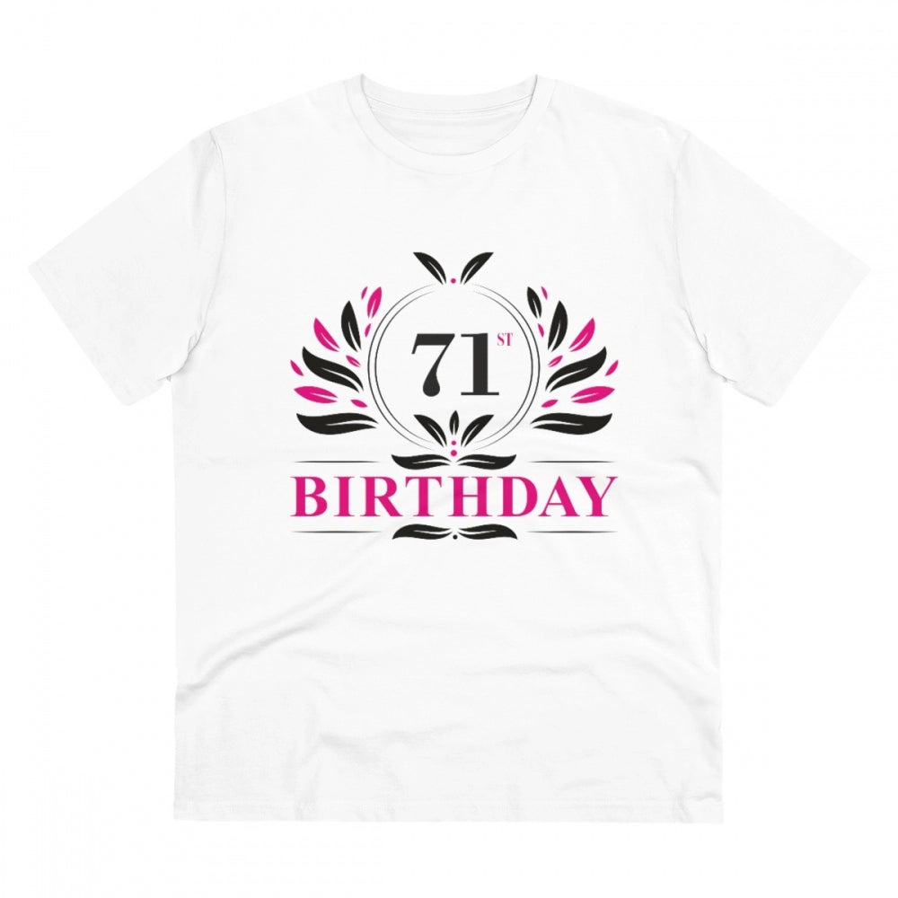 HamariDookan Men's PC Cotton 71st Birthday Printed T Shirt (Color: White, Thread Count: 180GSM)