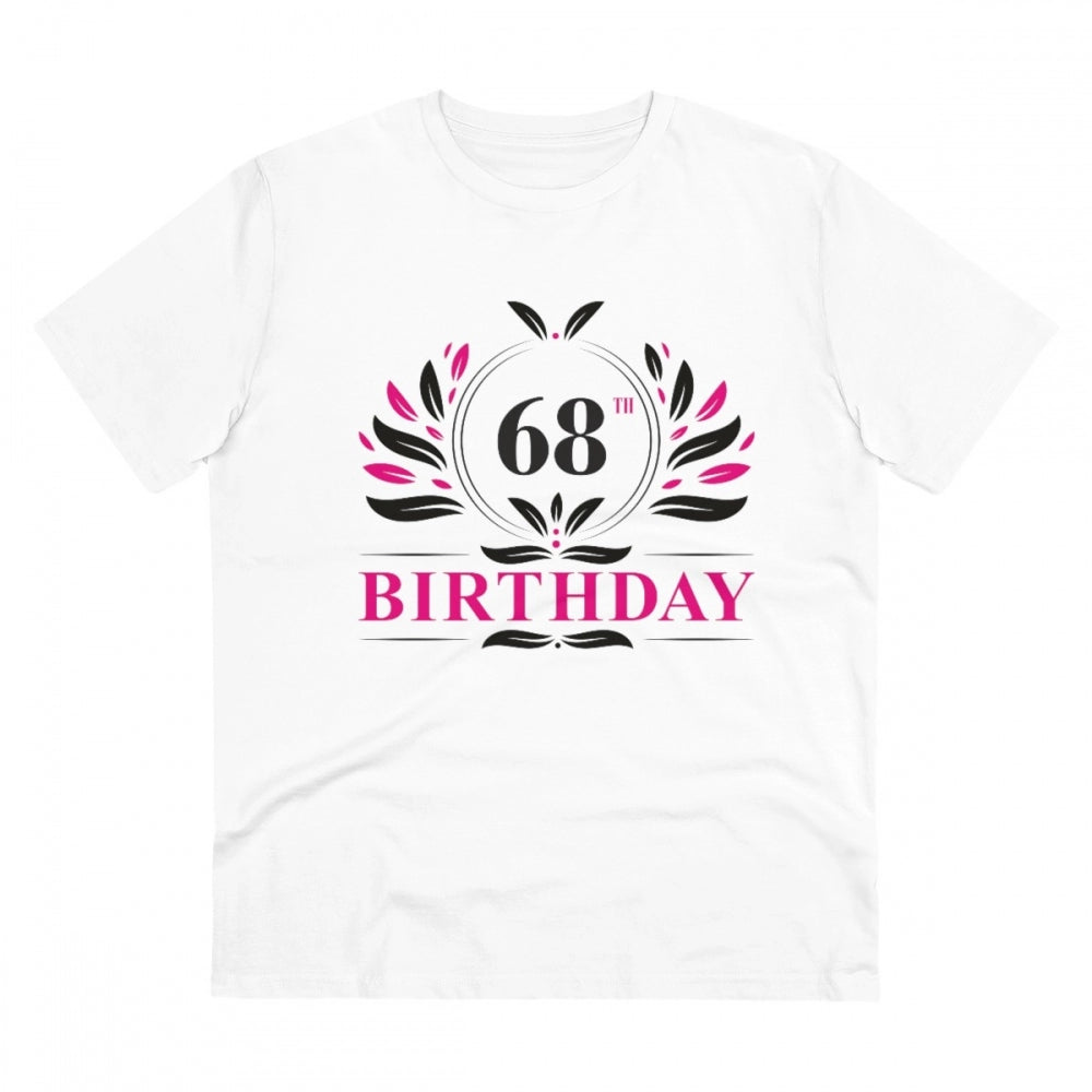 HamariDookan Men's PC Cotton 68th Birthday Printed T Shirt (Color: White, Thread Count: 180GSM)