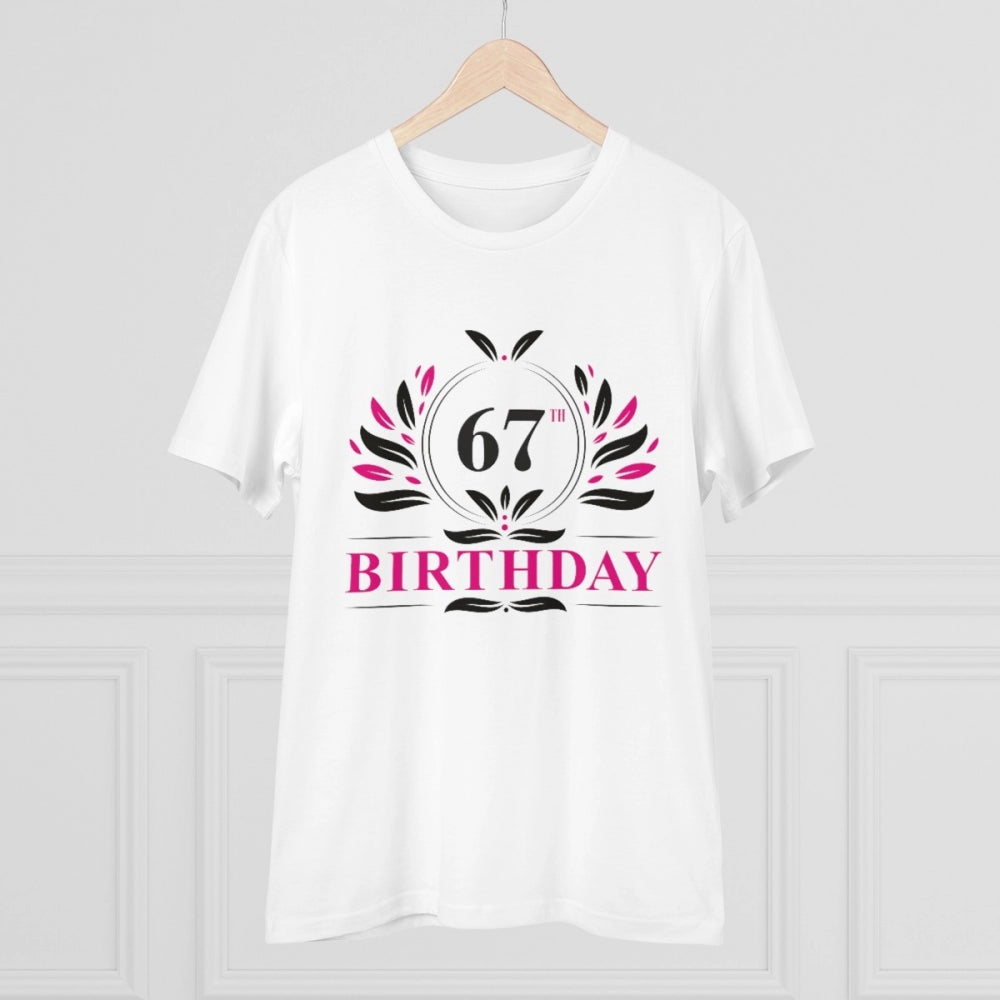HamariDookan Men's PC Cotton 67th Birthday Printed T Shirt (Color: White, Thread Count: 180GSM)