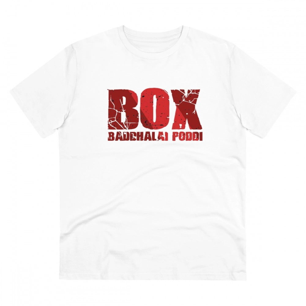 HamariDookan Men's PC Cotton Telugu Desing Printed T Shirt (Color: White, Thread Count: 180GSM)