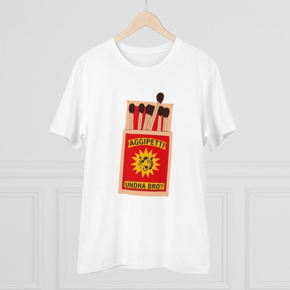 HamariDookan Men's PC Cotton Telugu Desing Printed T Shirt (Color: White, Thread Count: 180GSM)