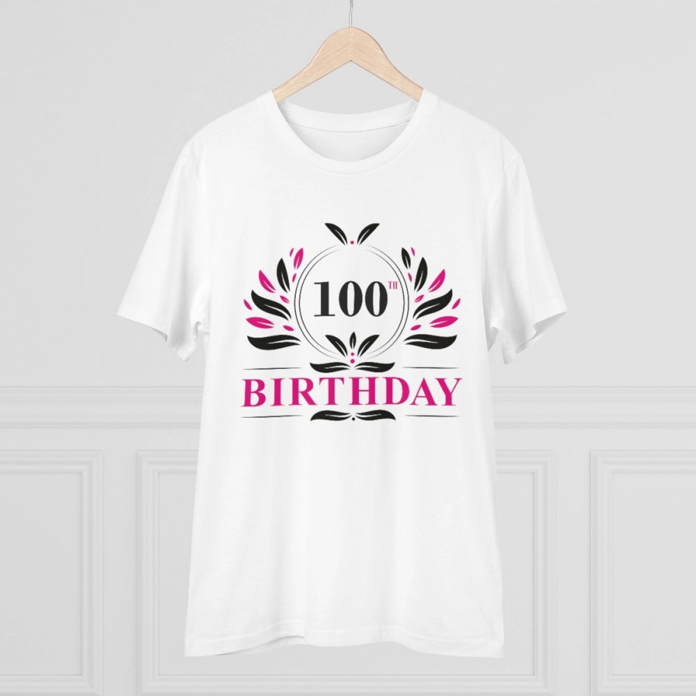 HamariDookan Men's PC Cotton 100th Birthday Printed T Shirt (Color: White, Thread Count: 180GSM)