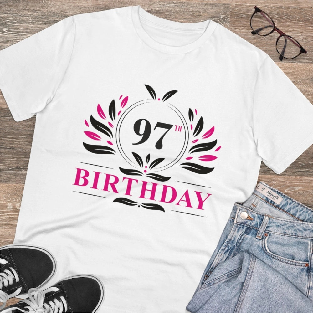 HamariDookan Men's PC Cotton 97th Birthday Printed T Shirt (Color: White, Thread Count: 180GSM)