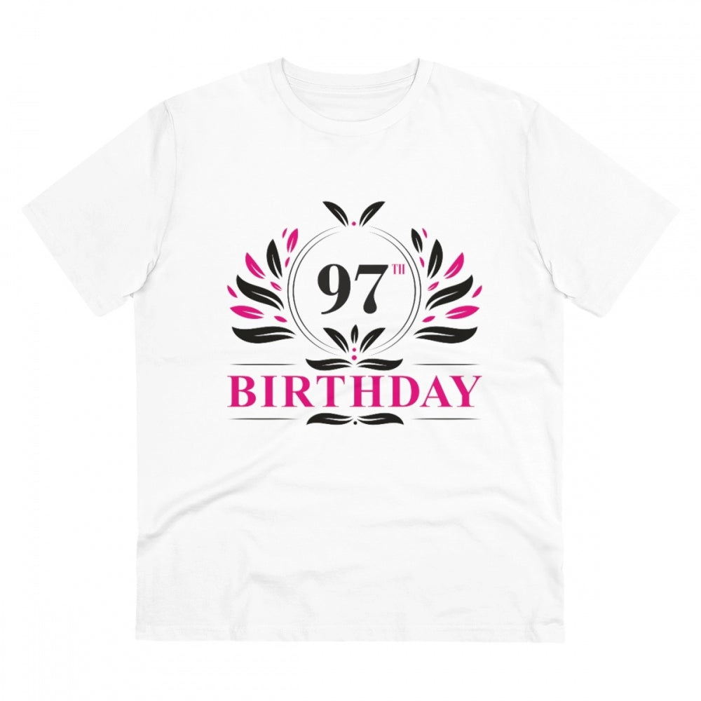 HamariDookan Men's PC Cotton 97th Birthday Printed T Shirt (Color: White, Thread Count: 180GSM)