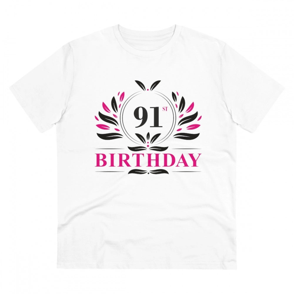 HamariDookan Men's PC Cotton 91st Birthday Printed T Shirt (Color: White, Thread Count: 180GSM)