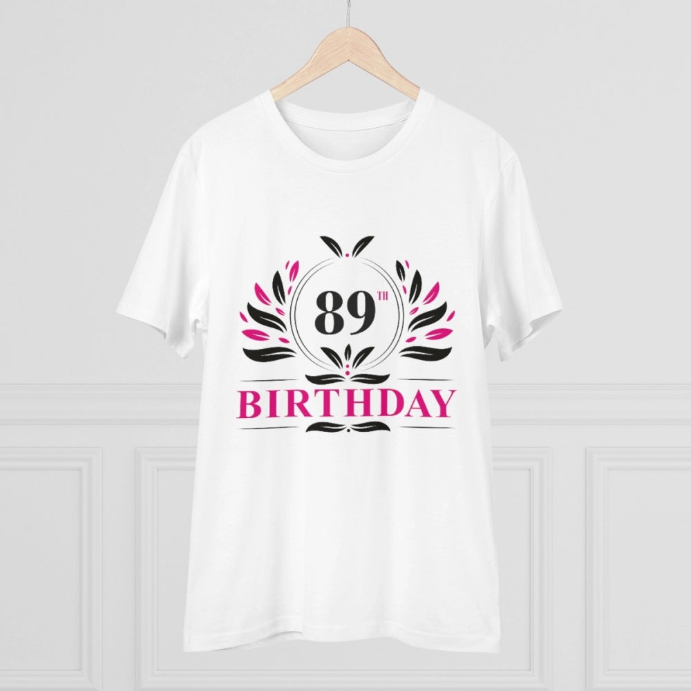 HamariDookan Men's PC Cotton 89th Birthday Printed T Shirt (Color: White, Thread Count: 180GSM)